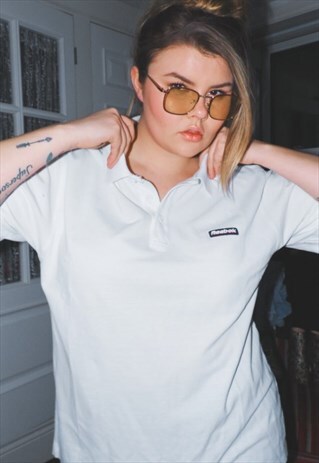 REEBOK POLO T SHIRT WHITE COLLAR VINTAGE RETRO 90S 00S Y2K