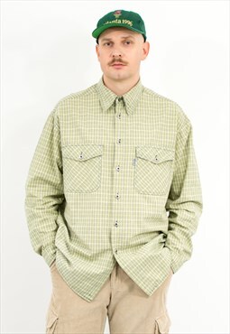 Vintage 90s plaid green shirt long sleeved button down