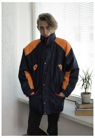 VINTAGE 90'S DARK BLUE/ORANGE PARKA COAT