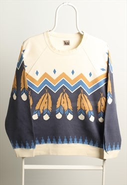 Mai Vintage Crewneck Mayan Feathers Print Sweatshirt Size L