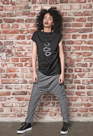 ASYMMETRIC PANTS/ BLACK DROP CROTCH/EXTRAVAGANT PANTS