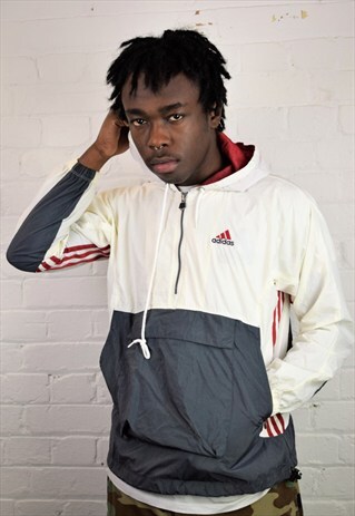 VINTAGE 90'S ADIDAS 1/4 ZIP NYLON HOODED WINDBREAKER