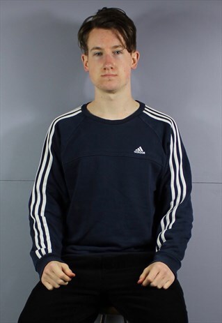VINTAGE ADIDAS SWEATSHIRT IN NAVY BLUE WITH EMBROIDERED LOGO