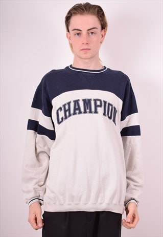 CHAMPION MENS VINTAGE SWEATSHIRT JUMPER LARGE WHITE 90S