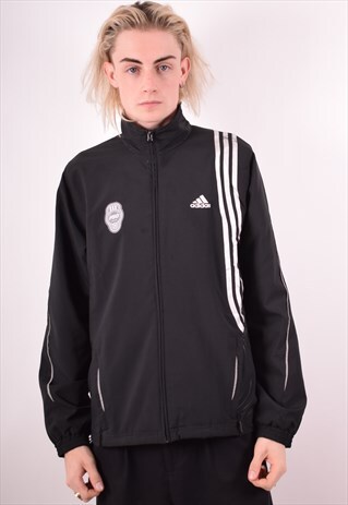 ADIDAS MENS VINTAGE TRACKSUIT TOP JACKET MEDIUM BLACK 90S