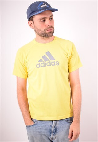 ADIDAS MENS VINTAGE T-SHIRT TOP MEDIUM YELLOW 90S