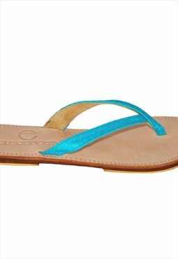 Leather Turquoise Python Detailed Flip Flop Women