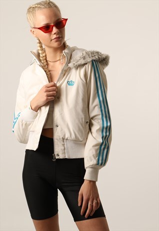 VINTAGE ADIDAS PADDED JACKET WITH FAUX FUR HOOD