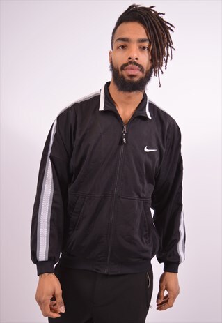 NIKE MENS VINTAGE TRACKSUIT TOP JACKET SMALL BLACK 90S