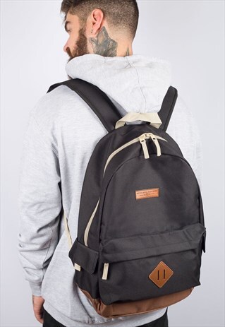 LEATHER PATCH BLACK BACKPACK