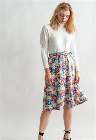 VINTAGE 80S PLEATED MIDI SKIRT IN FLORAL