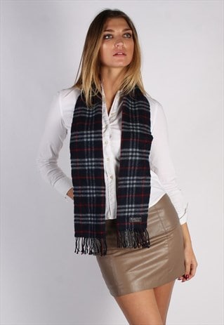 VINTAGE CASHMERE CHECKED SCARF NAVY