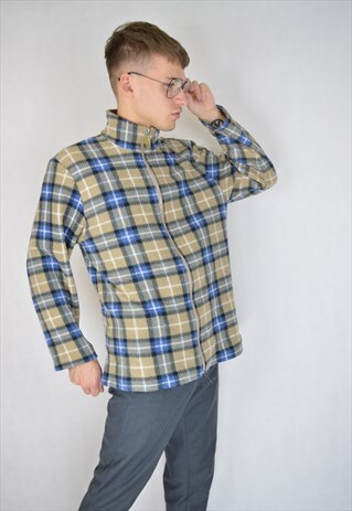 VINTAGE BROWN CHECKERED FLEECE SWEATSHIRT