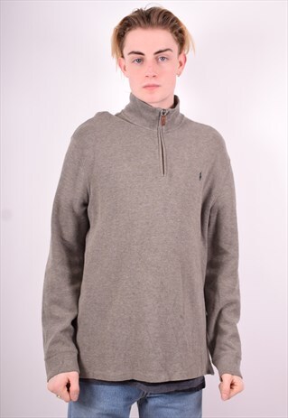 POLO RALPH LAUREN MENS VINTAGE JUMPER SWEATER LARGE GREY 90'