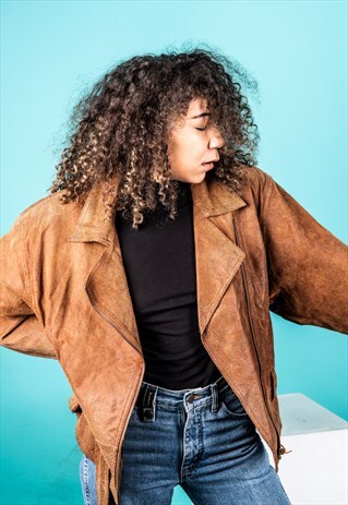 VINTAGE LEATHER BIKER JACKET IN BROWN