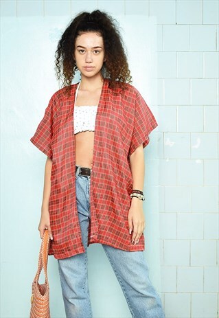 BOHO FESTIVAL TARTAN CHECKED PLAID KIMONO JACKET TOP