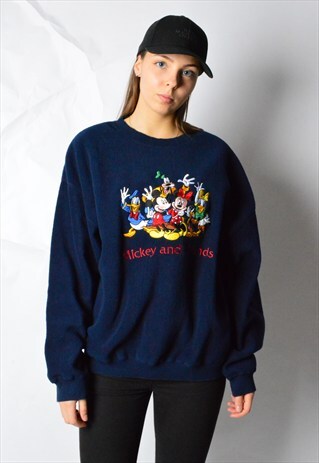VINTAGE 90S NAVY BLUE EMBROIDERED MICKEY FLEECE SWEATSHIRT