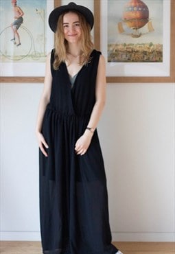 Black wide sleeveless chiffon jumpsuit