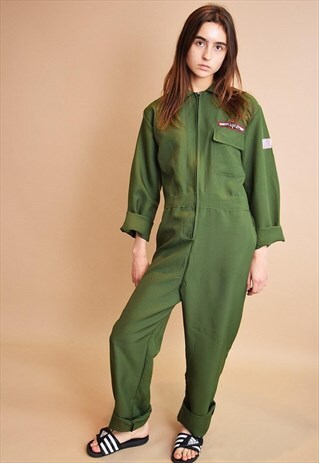 COOL VINTAGE 90'S RETRO ARMY KHAKI OVERALL JUMPSUIT