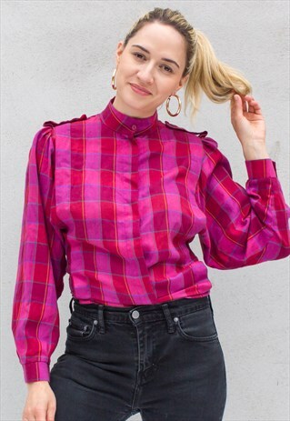 80'S CHECK BUTTON UP BLOUSE