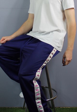 VINTAGE KAPPA TRACK PANTS JOGGERS IN PURPLE WITH POCKETS AND