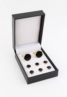 Black & Gold Tuxedo Cufflink & Studs Set