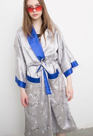 VINTAGE REVERSIBLE WRAP KIMONO ROBE EMBROIDERY DRAGON DRESS