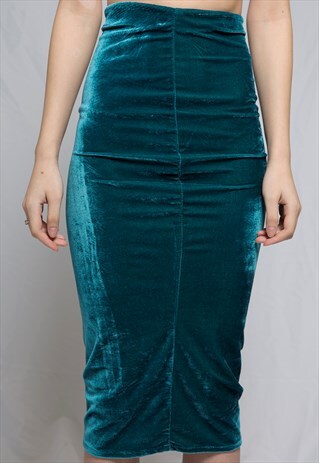 VELVET TURQUOISE MIDI PENCIL SKIRT