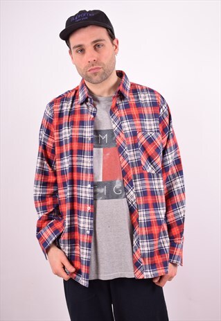 MENS VINTAGE FLANNEL SHIRT XL RED CHECK 90S