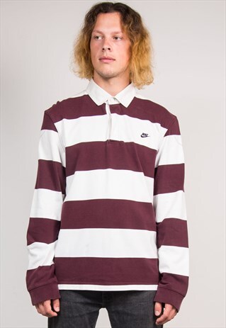 90'S VINTAGE BURGUNDY STRIPED NIKE RUGBY POLO SHIRT