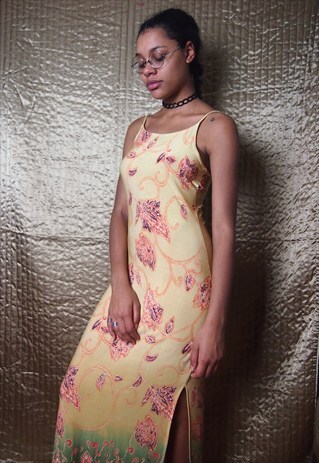 CREAM MULTI LONG DRESS WITH SLITS