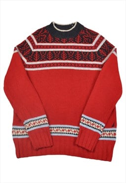 Vintage Knitwear Sweater Nordic Pattern Red Ladies Medium