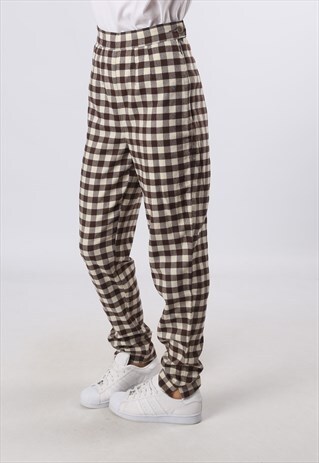 HIGH WAISTED TROUSERS TARTAN CHECKED TAPERED 10 - 12 (6AD)