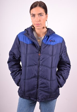 FILA WOMENS VINTAGE PADDED JACKET LARGE NAVY BLUE 90'S