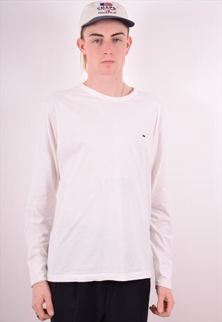 TOMMY HILFIGER MENS VINTAGE TOP LONG SLEEVE MEDIUM WHITE 90S