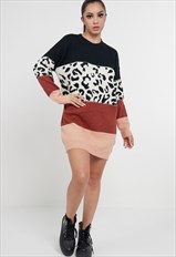 Leopard Colour Block Sweater Dress