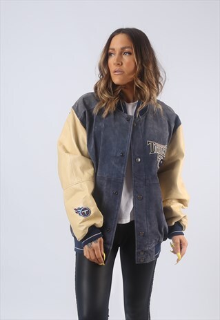 VINTAGE SUEDE LEATHER BOMBER JACKET USA FOOTBALL UK 14 (GN3B