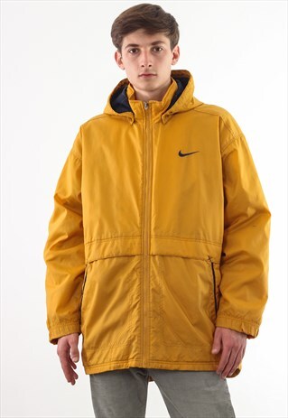 VINTAGE NIKE PADDED WINTER COAT 90S YELLOW BIG LOGO