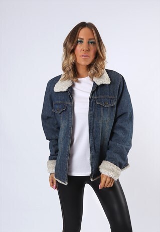 DENIM JACKET SHERPA LINED OVERSIZED FITTED UK 14 - 16 (43D)