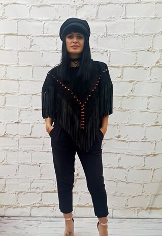 VINTAGE REAL SUEDE FRINGE PONCHO/FESTIVAL