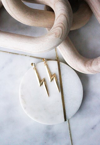 GOLD LIGHTENING DROP DIAMANTE EVERYDAY MINIMALIST EARRINGS