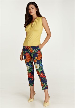 FLORAL COTTON PANTS IN RED, BLUE AND GREEN SHADES