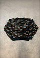 VINTAGE KNITTED JUMPER ABSTRACT PATTERNED GRANDAD SWEATER