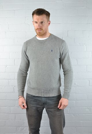 VINTAGE RALPH LAUREN LIGHT GREY THIN KNIT JUMPER