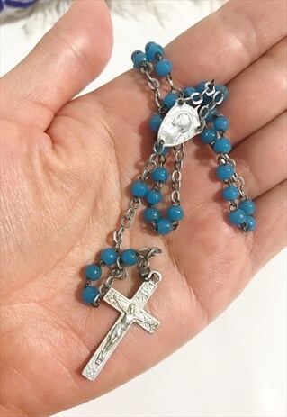 1960'S BLUE BEADED ROSARY NECKLACE