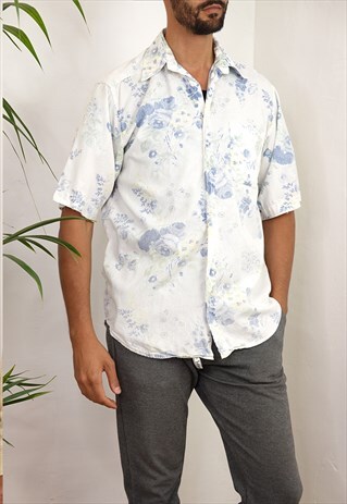 VINTAGE 80S SHORT SLEEVED SHIRT FLORAL PRINT MEN