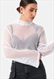 MESHED White Long Sleeved Polo Top