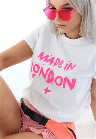 MADE IN LONDON PINK ON WHITE TSHIRT