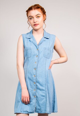 90'S VINTAGE LIGHT BLUE DENIM MINI DRESS