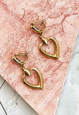80s Gold Heart Earrings Cute Chic Vintage Jewellery 
